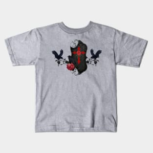 Crows with cross and rose Kids T-Shirt